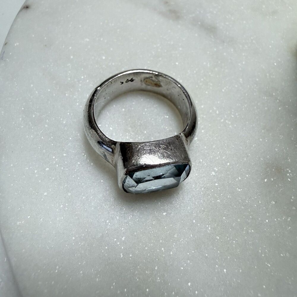 925 Sterling Silver Ice Blue Topaz Statement Ring Size 5 5.5 VTG Chunky Cocktail - Picture 10 of 15